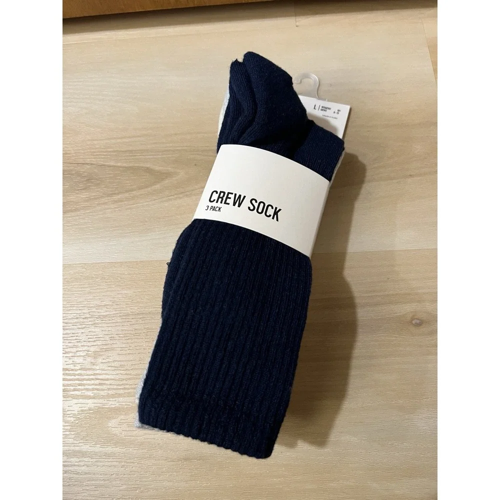 DSG Large (Women's 10+/Men's 8-13) 3‎ Pack Crew Socks Navy Gray Sand